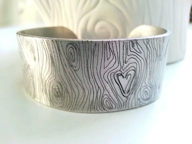 Wood Grain Engraved Cuff Bracelet | Wide Faux Bois Bracelet