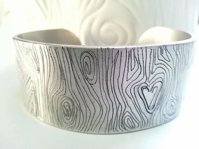 Wood Grain Engraved Cuff Bracelet | Wide Faux Bois Bracelet