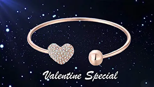 Yellow Chimes Valentine Gift for Girls Bracelet for Women and Girls Cuff Kadaa Bracelets for Women Valentines Special Love Heart Crystal Rose Gold Plated Hand Cuff Kadaa Bracelet