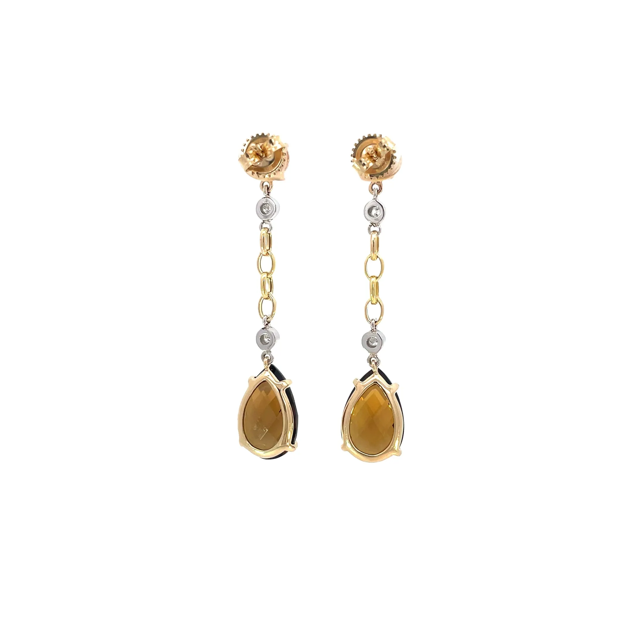 Yellow Gold Quartz/Sapphire Drop Earrings