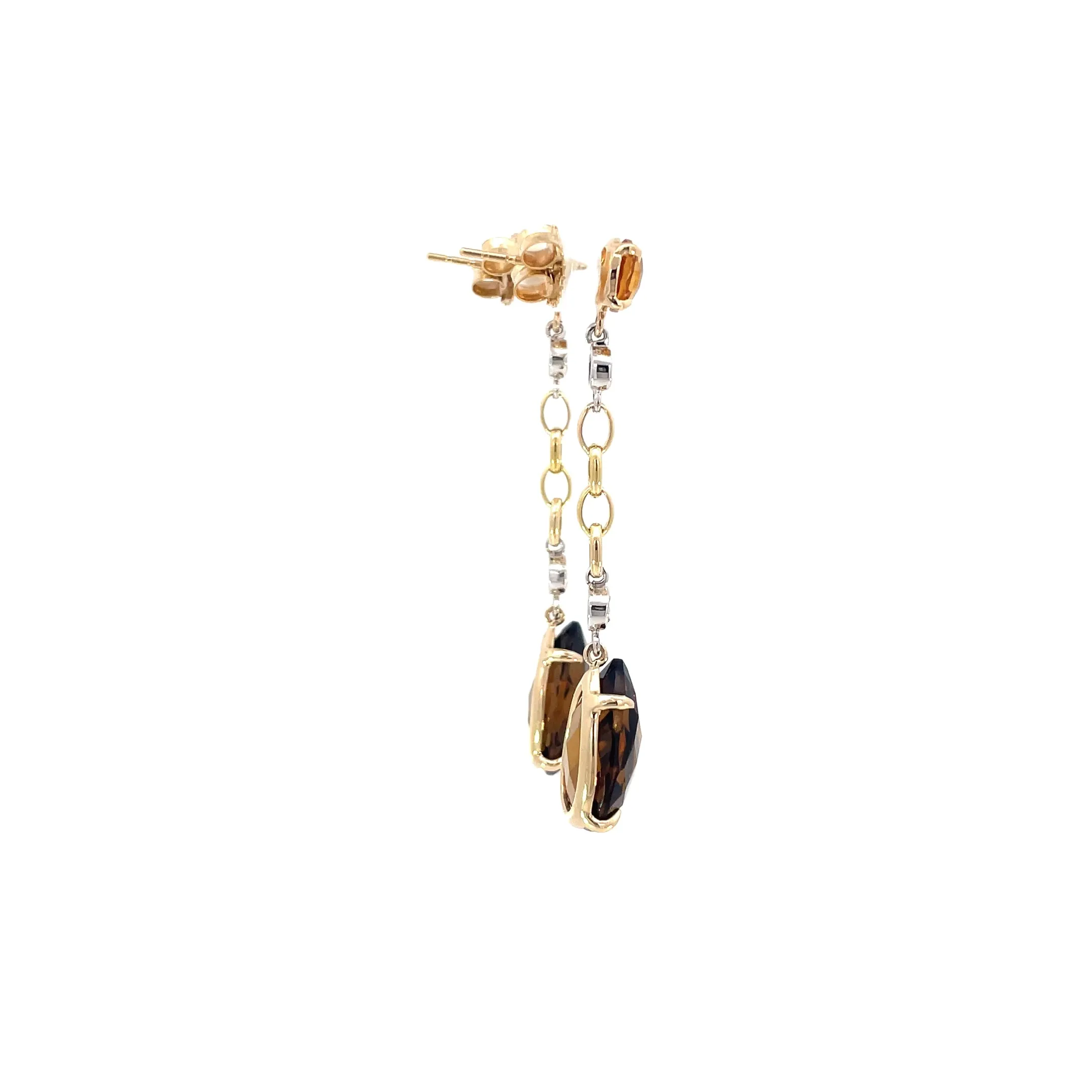 Yellow Gold Quartz/Sapphire Drop Earrings