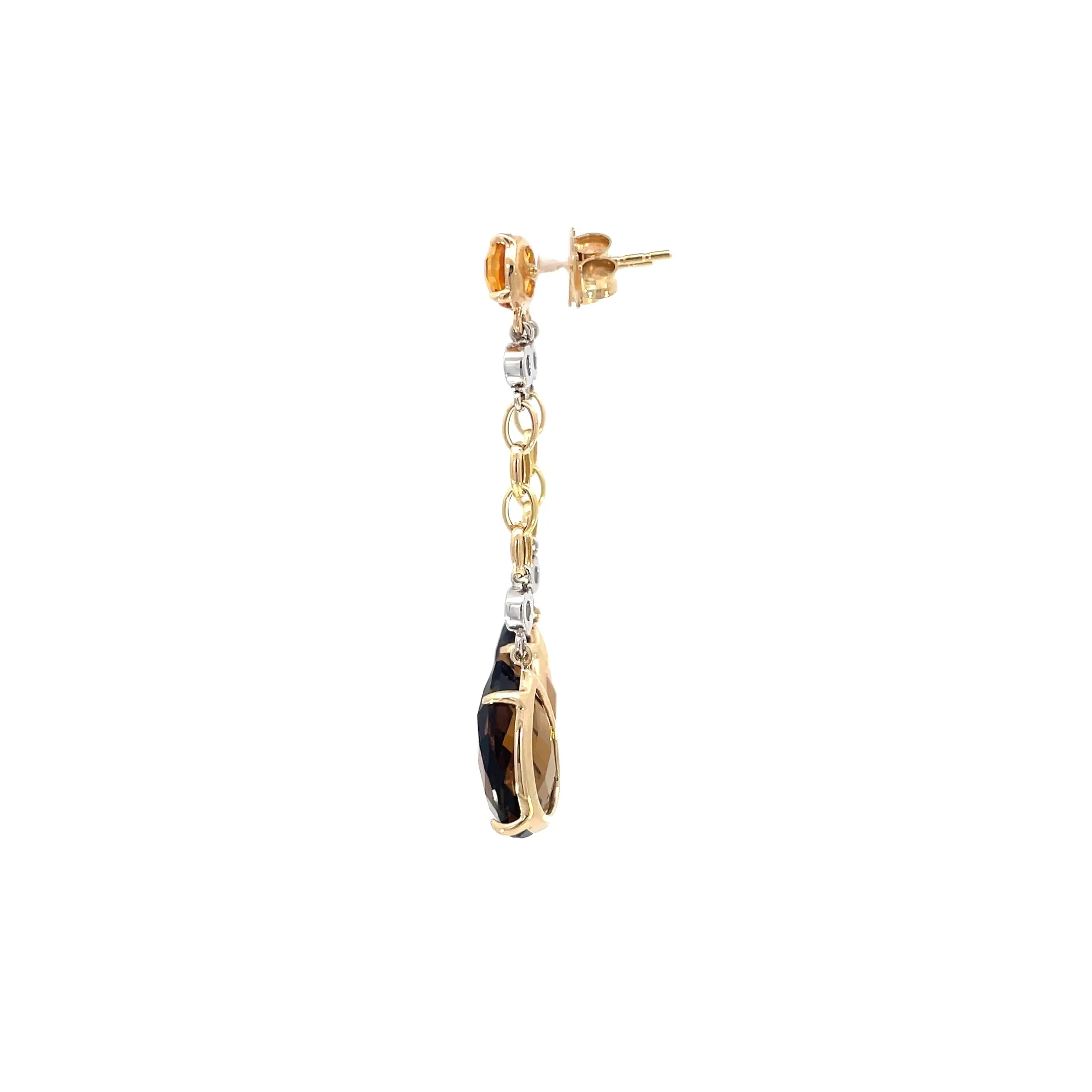 Yellow Gold Quartz/Sapphire Drop Earrings