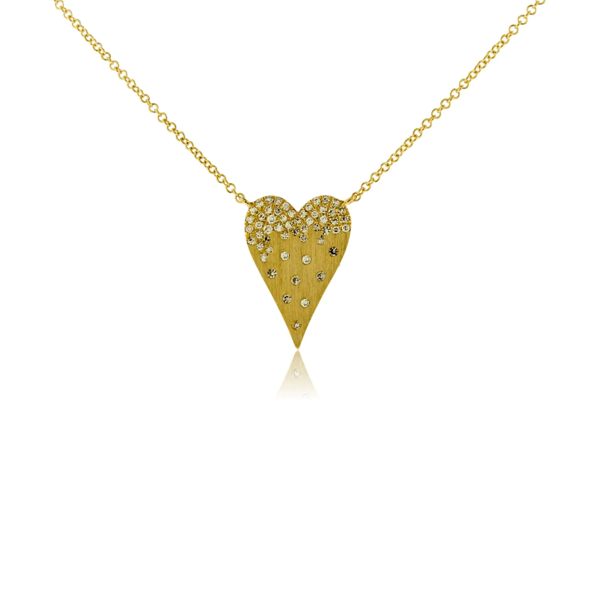 Yellow Gold Satin Finish Flush Set Heart with Chain